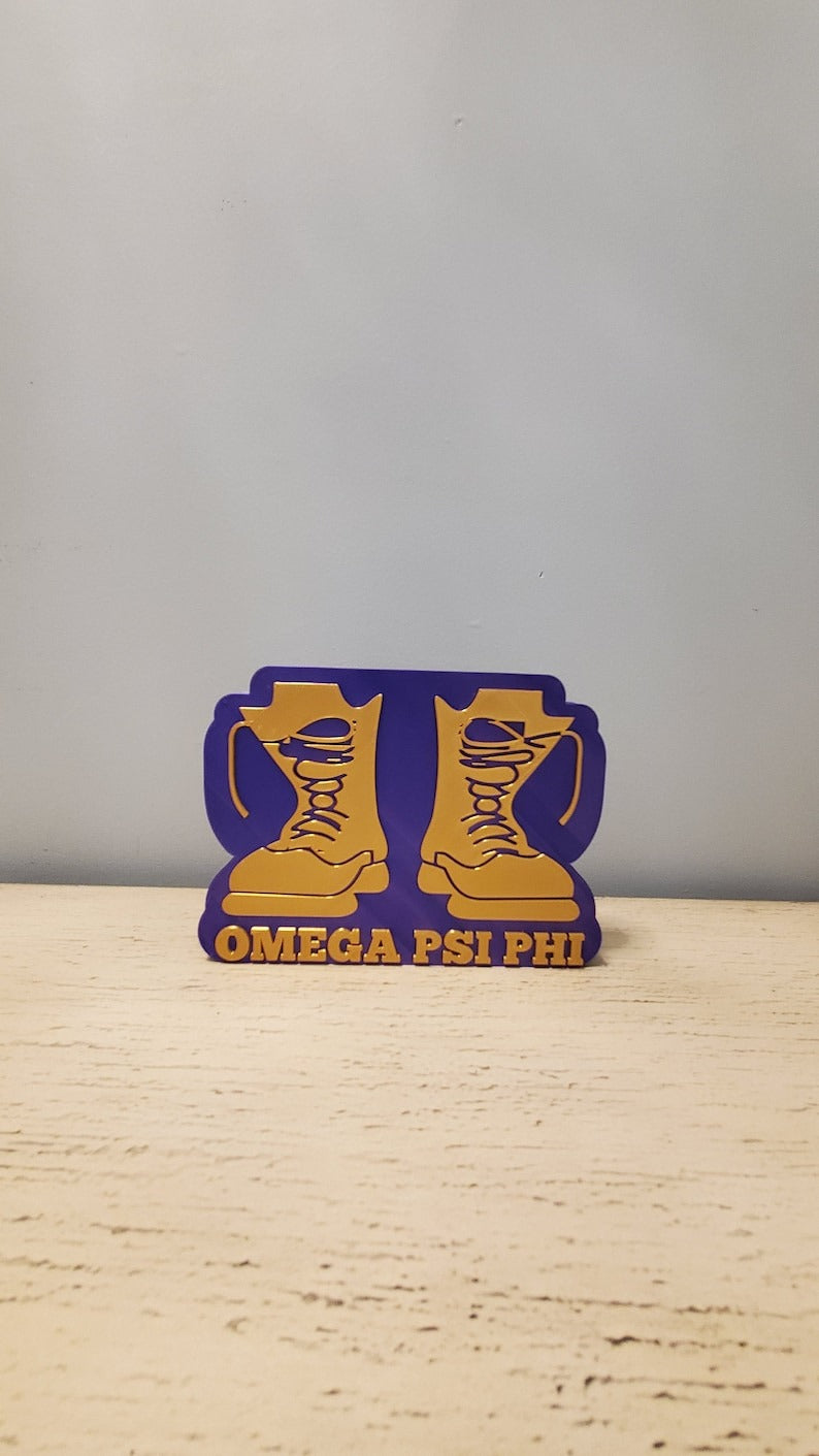 OMEGA PSI PHI Fraternity "Gold Boots" Desk Plate